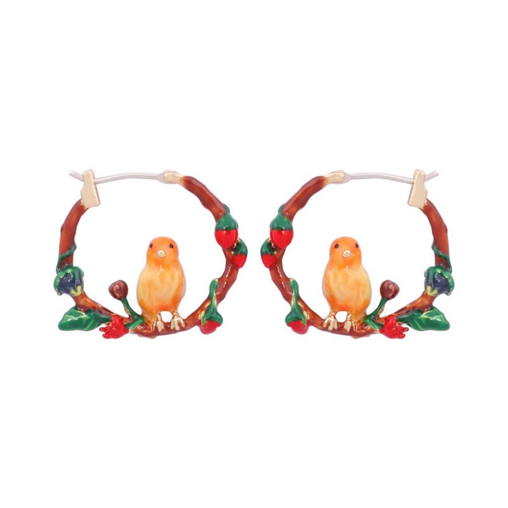 Les Nereides Lovely Canary With Flower And Strawberries Hoop Earrings